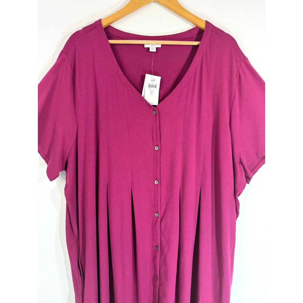 J.Jill Sangria Button Front Swing Dress 4X NWT V-Neck Knit Pockets - Picture 3 of 8